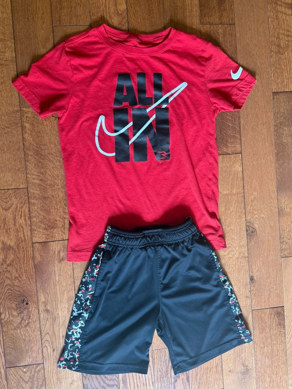 Nike Boys Black Shorts with Red and White Accent
